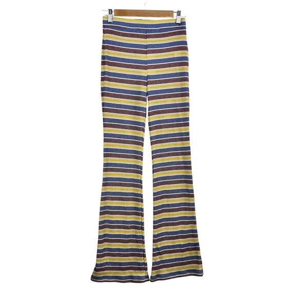 Zara New Striped Flared Pant Small Ribbed Knit High Rise Boho Colorful Retro Y2K - Picture 9 of 12